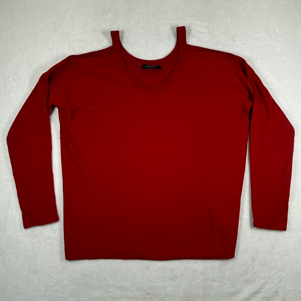 Barbara Bui Red 100% Wool Cold‎ Shoulder V-Neck Knit Sweater Womens Medium